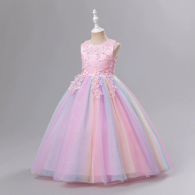 Hochzeit Kinder Kleid für Mädchen Abend Kinder Blume Prinzessin Festzug Kleid Teenager Party Kleid 110 rosa