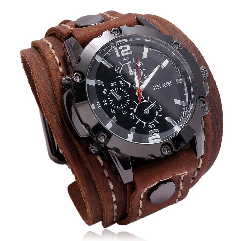 Punk Vintage Lederuhr Handgenähte Lederuhr Steam Age Uhr Herrenuhr Hip Hop Uhr braun