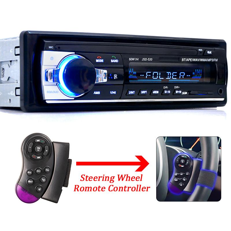 Hippcron Autoradio Stereo MP3-Player Digital Bluetooth 60Wx4 FM Audio Musik USB / SD mit AUX-Eingang im Armaturenbrett +Steering Wheel Control