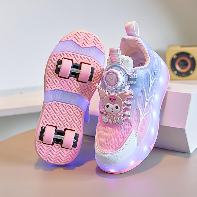 Mädchen Rollschuhe mit zwei Rädern und Lichtern - Netz-Sneaker für Kinder 32