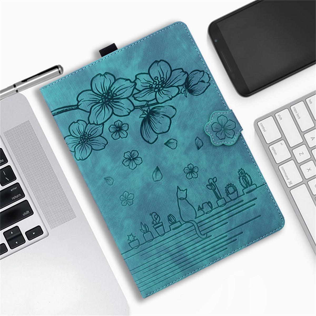 Fensterbank-Katzen- und Kirschblütenmuster, Prägeprozess-Design, Leder-Tablet-Hülle für iPad/Samsung Tab/Amazon/Lenovo/Xiaomi Xiaomi Pad 5