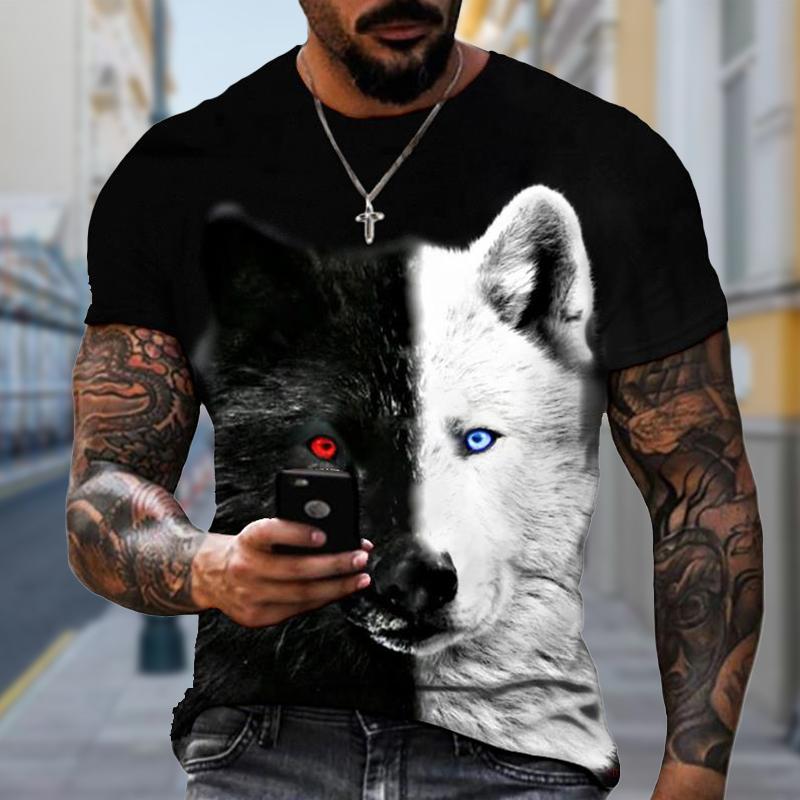 Neues Sommer-T-Shirt für Herrenmode mit „Breaking the Wall“-Wolfsaufdruck für Herren 8XL grau