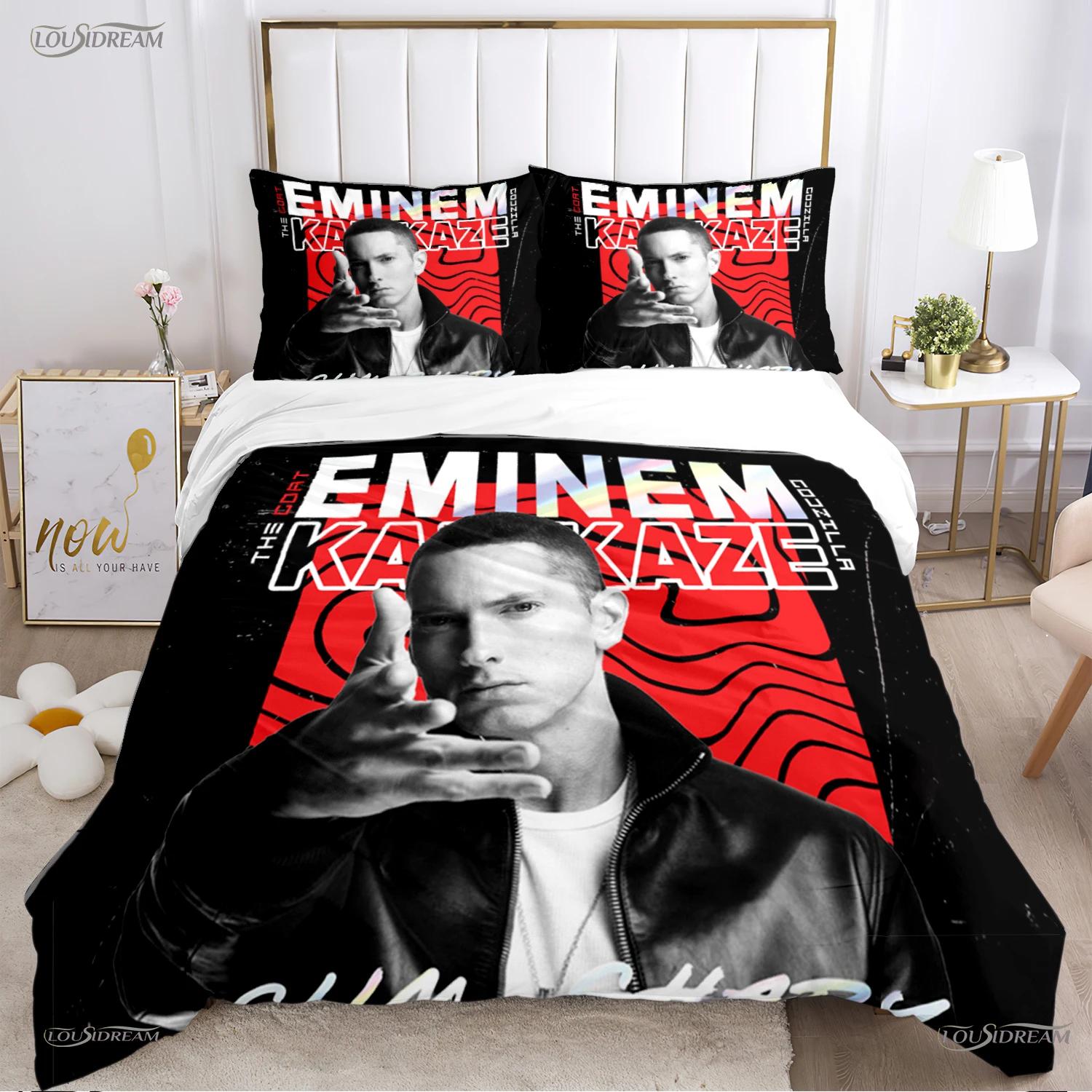 Casal Eminem Musik Ganzjahres Bettbezug Bettdecke Bettwäsche Sets Weiche Steppdecke und Kissenbezüge Jungen Einzel-/Doppel-/Queen-/King-Größe 150x200cm