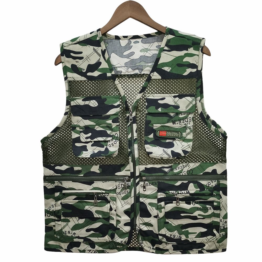 Dünner Sommerwestenmantel für Herren, einfarbig, atmungsaktives Mesh, mehrere Taschen, Weste für Reisen, Camping, Angeln, Fotografie, Arbeit, Weste, Top 3XL camouflage
