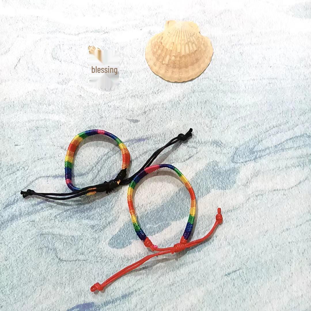 Sechsfarbiges Regenbogen Friedens- & Glücks-Fünffarbiges Seilarmband Fußkettchen - Handgeknüpftes Festliches Geschenk. K5 white