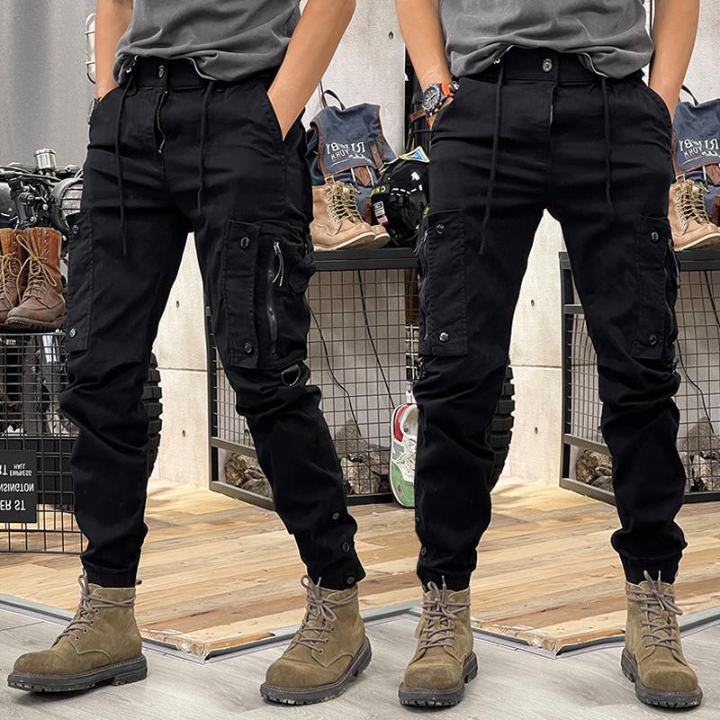 Taktische Arbeitshose mit geradem Bein für Herren – Lässige Outdoor-Hose mit Bündchen für Frühling/Herbst XL schwarz