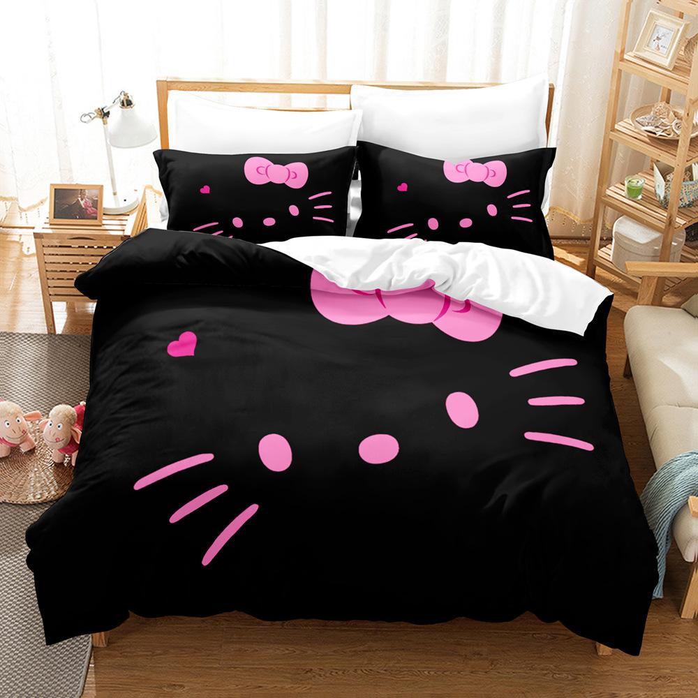Hello Kitty Bettwäsche-Set Hello Kitty Bettwäsche-Set Cartoon Anime Bettbezug Kissenbezug Bett-Set Einzelbett Doppelbett Queen-Größe AU Queen 210x210cm