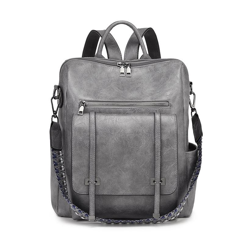 Damen Rucksack Luxus PU Weiches Leder Schultertaschen Handtasche Mehrzweck Damen Tasche Große Kapazität Reise Schultasche grau