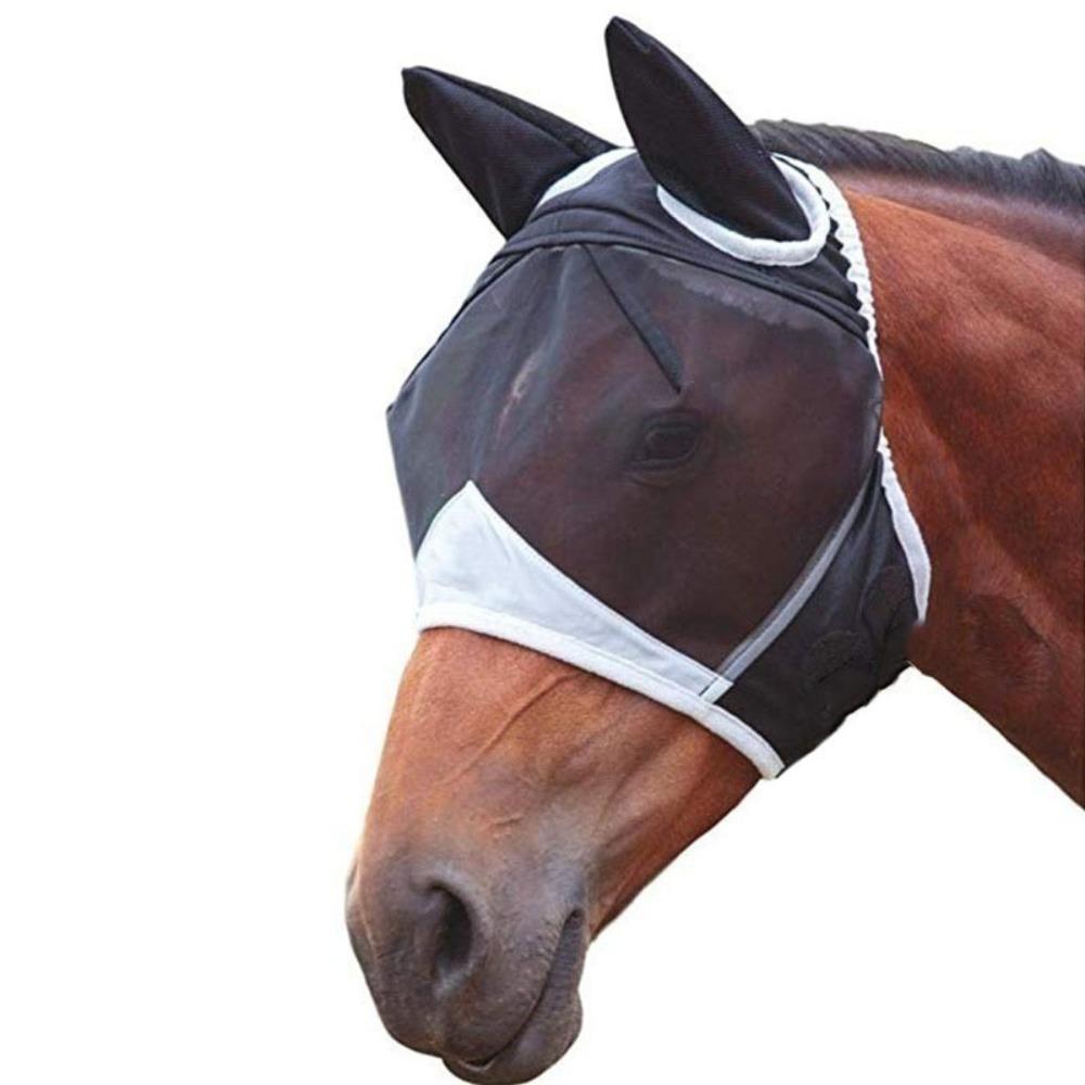 Atmungsaktive Fliegenmaske für Pferde Professionelle Pferdemaske Reitsport Anti-Fliegenwürmer Maske Reitausrüstung M schwarz