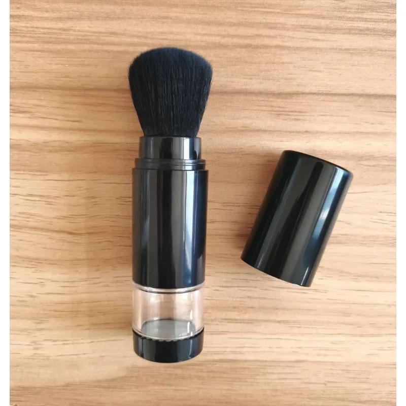 2-in-1-Grundlagenpinsel, Make-up-Pinsel, leeres Reise-Rouge mit nachfüllbarer Flasche für losen Puder, Glas, Make-up-Beauty-Tools schwarz