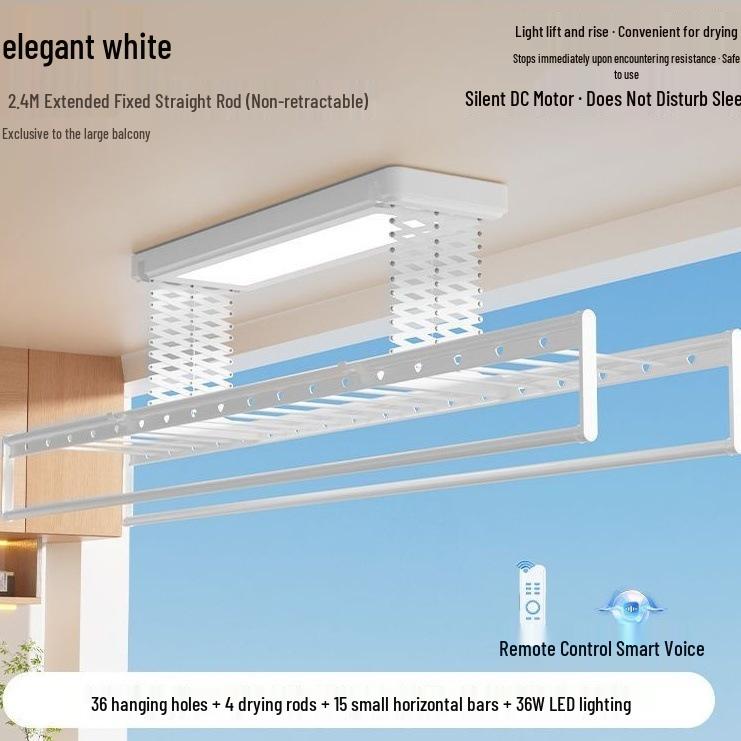 Empress Fei Einziehbarer Wäscheständer mit ferngesteuerter intelligenter Beleuchtung und automatischer Hebefunktion für den Balkon. With Installation