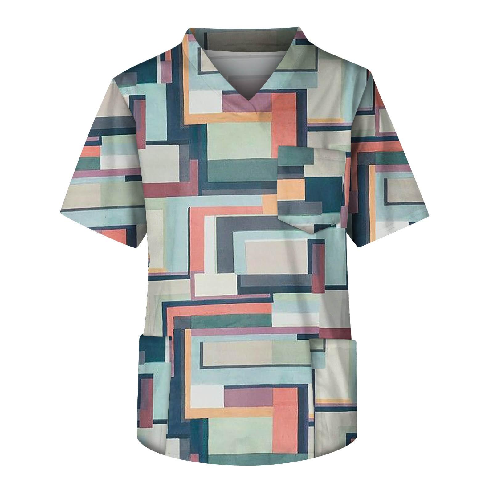 Plus SizeBedruckte Scrub-Arbeitsuniform-Oberteile für Herren, kurzärmlig, V-Ausschnitt, lustige T-Shirts, Arbeitskleidung, T-Shirt mit Taschen L orange