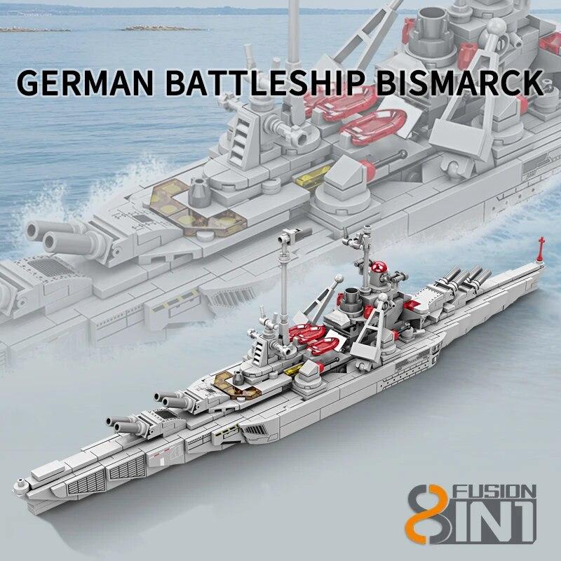 KAZI 758PCS Bismarck Schlachtschiff Bausteine WW2 Militär Flugzeugträger 8 In 1 Montage Ziegel Kinder Weihnachtsgeschenke