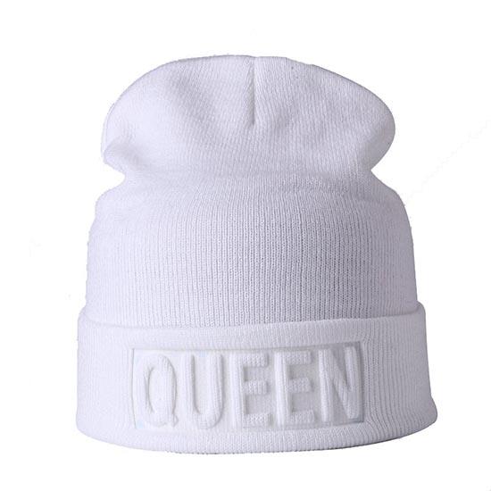 Winter Hut König Königin Mützen Mode Hip Hop Paare Kappe Casual Solide Hut Männer Frau Warme Gestrickte Beanie Ski Skullies motorhaube QUEEN weiß