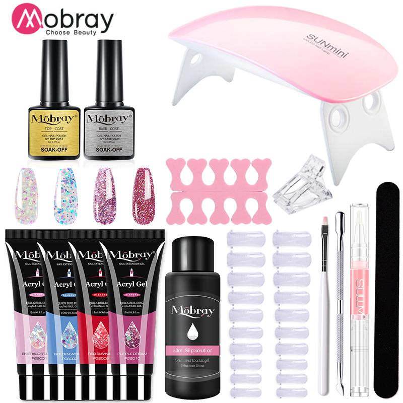 Mobray 15/8/5 STK Poly Extention Gel Set für Maniküre Gel Extension Set Farbige Nagelspitzen Form Kristall UV Gel Scheibe Pinsel Nagelgel