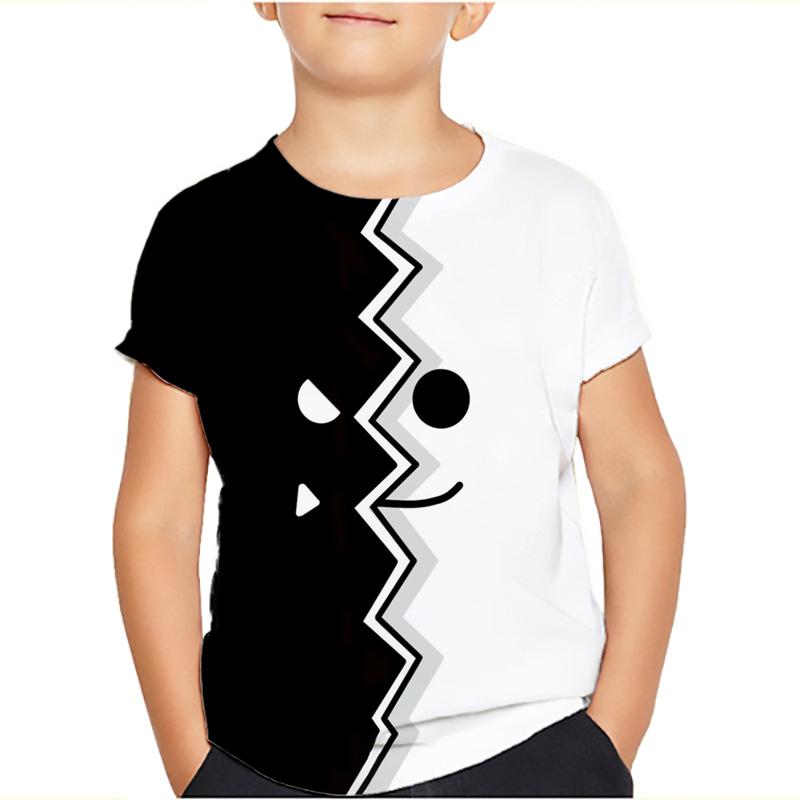 Angry Geometry Dash T-Shirt Tops für Kinderkleidung Sommer Casual Kinder T-Shirts Mädchen Jungen Kinder Cartoon T-Shirts 140 silber