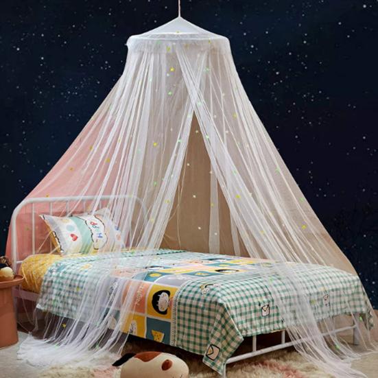 1 Set Kuppel Bett Baldachin Baldachin Faltbare Sterne Glow-in-the-dark Polyester Prinzessin Bett Zimmer Dekor M weiß