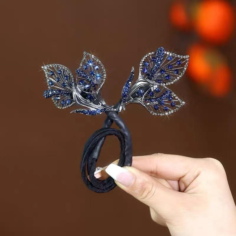 Strass Blume Haar Clip Whale Tail Strass Blume Haar Clip Faul Haar Curler Geschickten Bun 1PCS blau