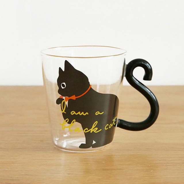 250ML Nette Katze Glas Saft Kaffee Tasse Milch Tee Kaffee Glas Becher Katze Schwanz Griff Katze Tasse Geschenke