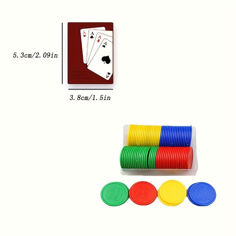 2 Stück Mini-Spielkarten und eine Schachtel Chips, superkleine Pokerkarten für unterwegs, lustiges Brettspiel als Geschenk, Mini-Brettspiel Poker, Schachtel mit 80 Chips 5.3*3.8cm