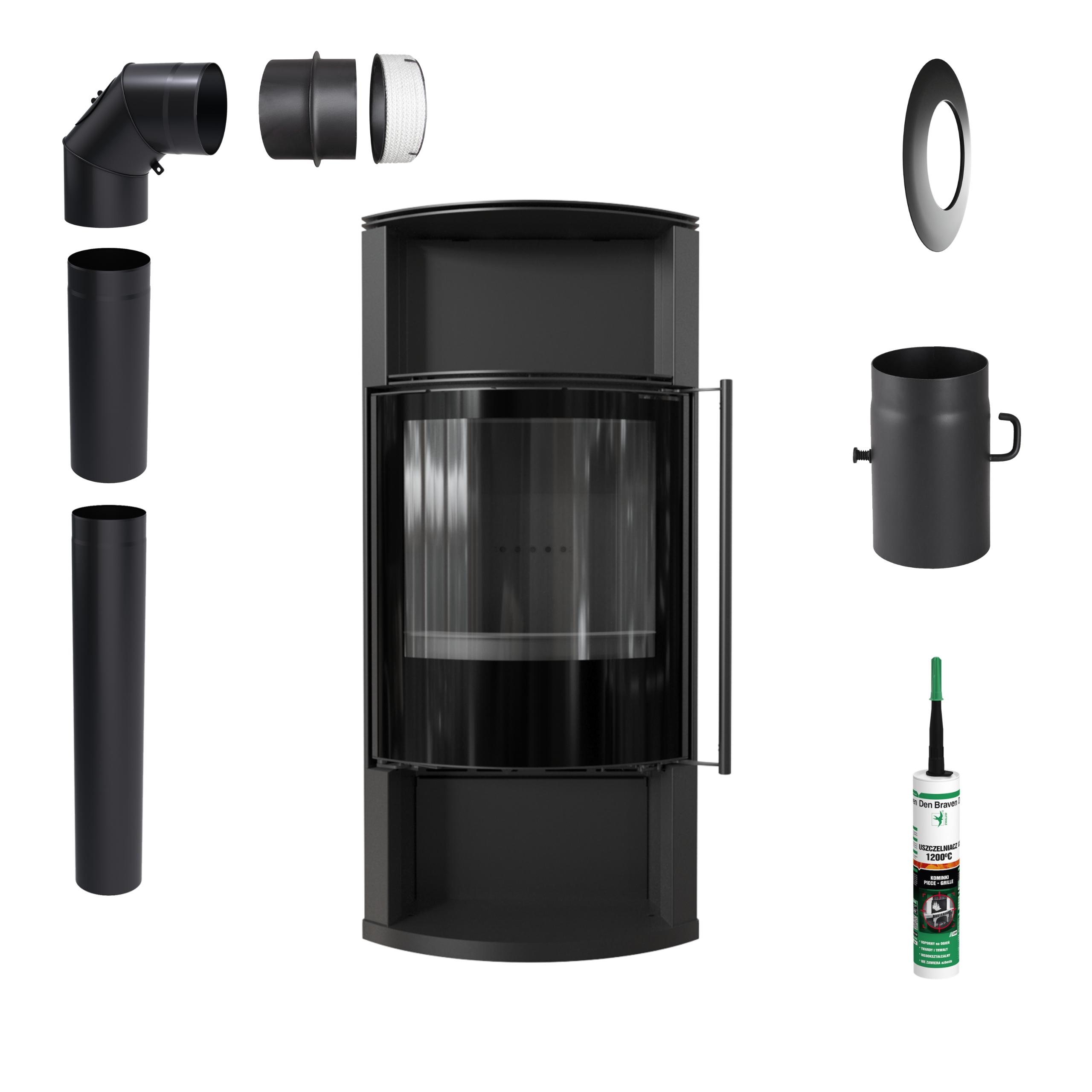 Freistehender Kaminofen KRATKI TOFA 8 kW FI150 ECO Schwarz Kit schwarz