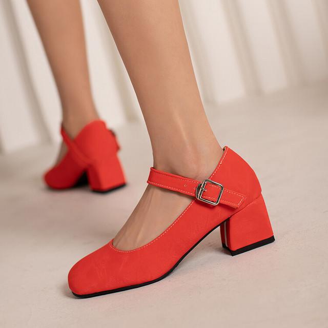 Übergröße 44 45 46, Damenschuhe, neue Pumps mit runder Spitze, High Heels für Damen, Arbeitsschuhe, Pumps für Damen, klobige Absätze 42 rot