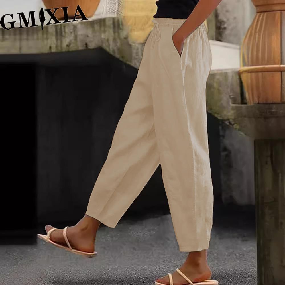 GMXIA Damenmode Lässige Einfarbig Bedruckte Hosen & Caprihosen XXXXXL beige