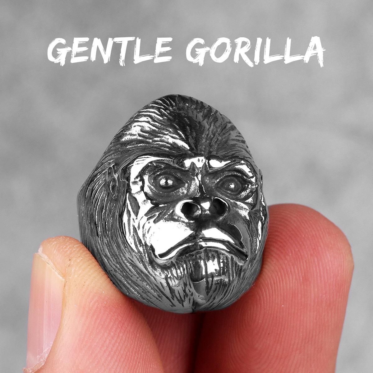Gorilla Affenring Edelstahl Herrenringe Wildtier Punk Retro für Herren Rockschmuck Schmuckgeschenk Dropshipping Iron Studio 11 white