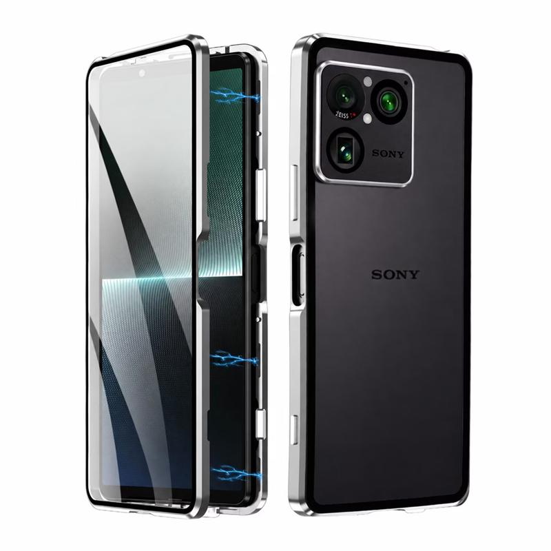 Hülle Für Sony Xperia 1 VIII 360 Vollhülle Doppelseitige Magnetische Adsorption Metall Capa Gehärtetes Glas Schutzabdeckung Sony Xperia 1 VIII gray