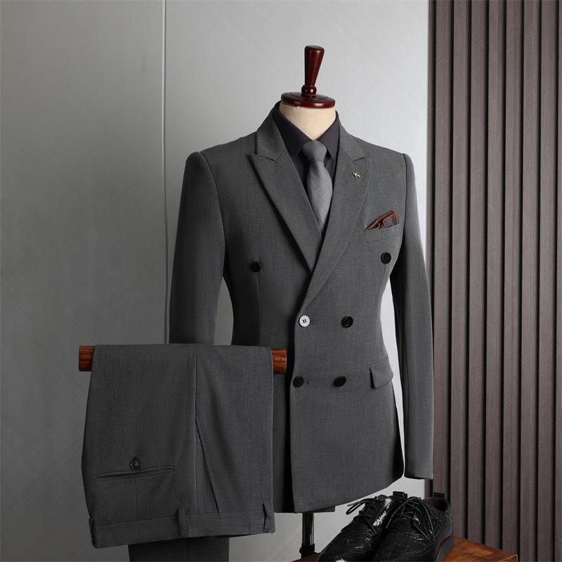 Anzüge für Männer 2-teilige Anzüge Herren Blazer Jacke und Hose Zweireihig Business Casual Fashion Koreanische Kleidung XXXL black