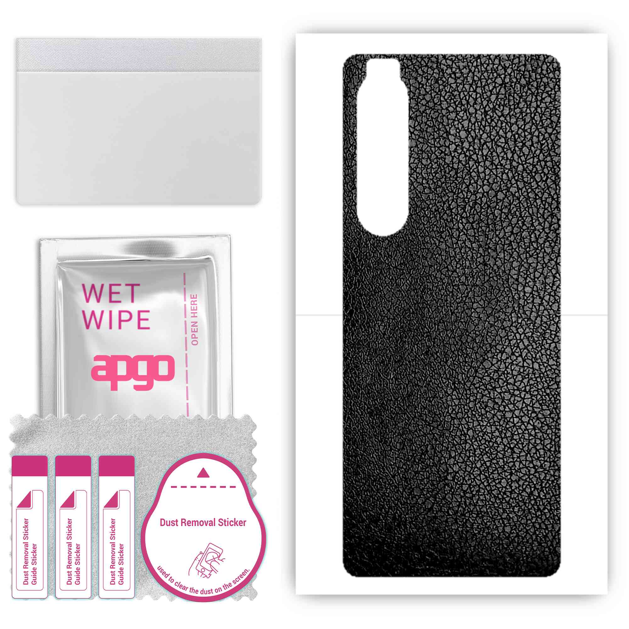 apgo Protective Skin Sticker for the back compatible with Sony Xperia 1 III, Wrap Film, Foil, Vinyl - Pattern Black Leather