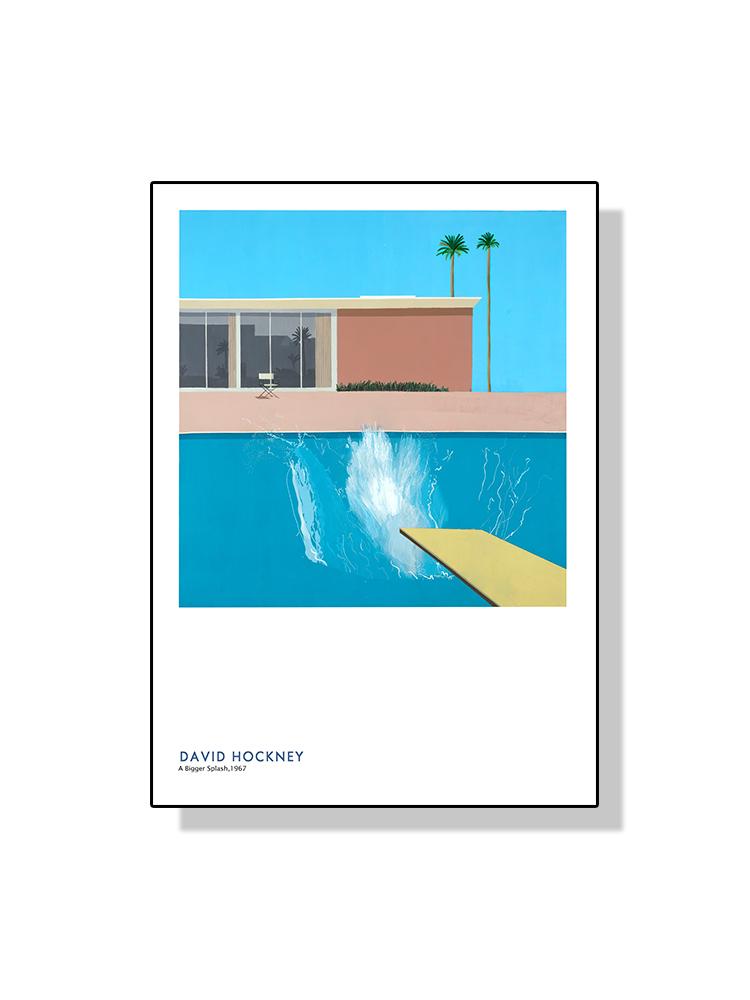 David Hockney Kunstwerk Ausstellung Poster Leinwand Malerei abstrakte Pool Liegestühle Wandkunst für Wohnzimmer Home Dekoration 21x30cm No Frame blue
