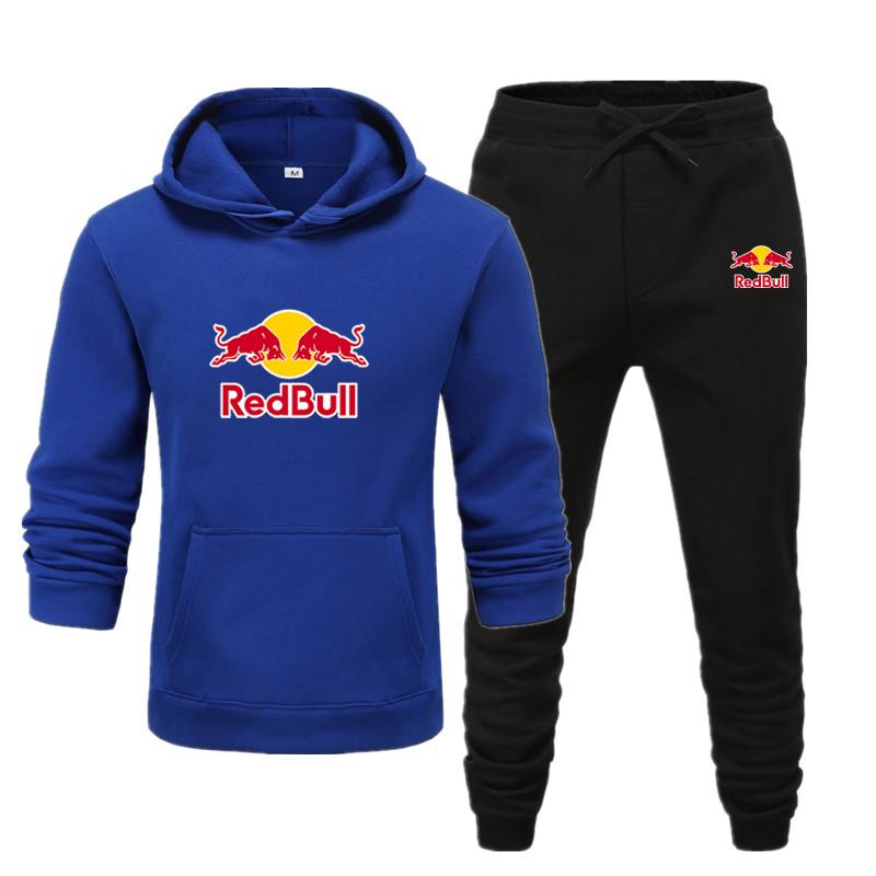 Red Bull Herren/Damen Sportbekleidungssets Frühling Herbst Marke Kapuzenpullover Freizeit Trainingsanzug Herren 2-teilig Kapuzenpullover + Hose Herren Kleidung XL blau