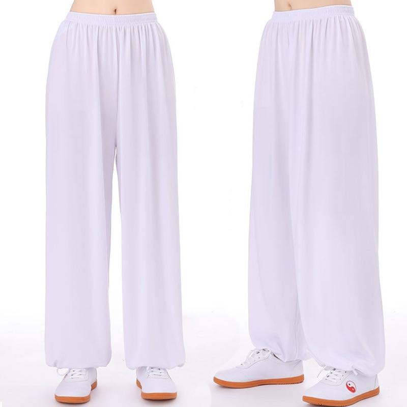 Unisex Tai Chi Hose Eisseide Tai Chi Kleidung Hose Morgengymnastik Sommer Übergröße lockere Pumphose Übungshose Kampfsport XXXXL weiß