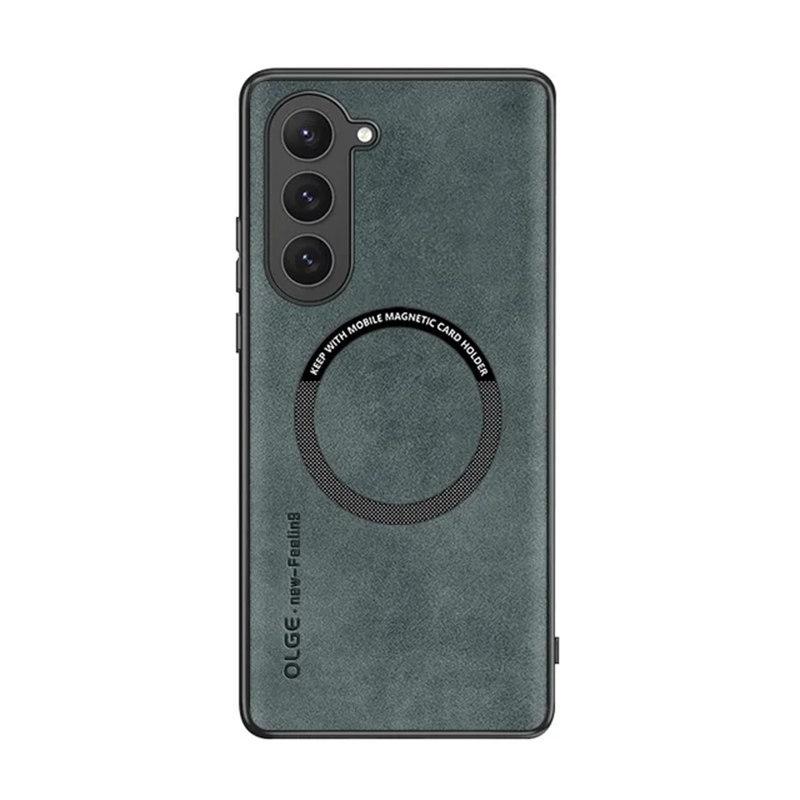 Magnetisch für Magsafe Ledertasche für Samsung Galaxy S23 S22 Ultra S21 FE S20 S24 Luxus Wireless Charge stoßfeste Soft Cover Samsung S21 FE grün
