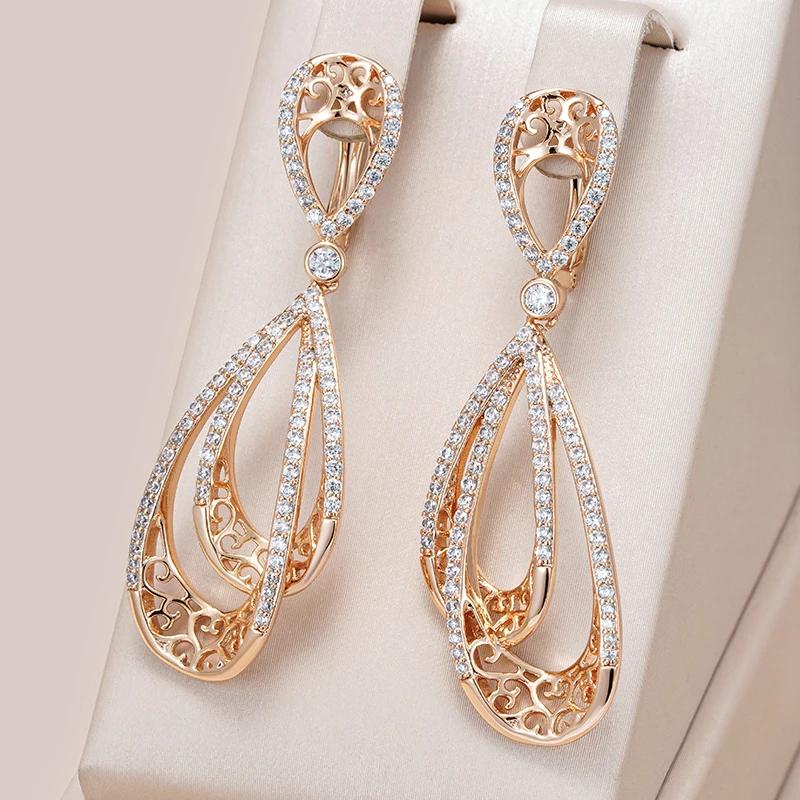 Vintage Gold Farbe Lange Ohrringe für Frauen Shiny Weiß Zirkon Tropfen Ohrringe Trend Täglichen Schmuck gold