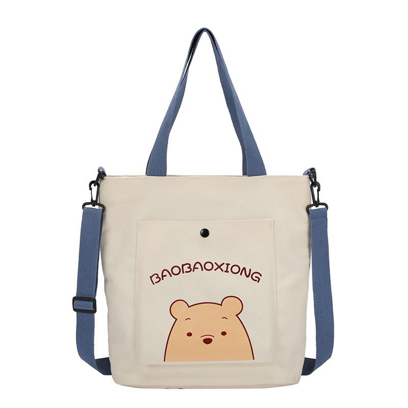 Damen Handtasche Mode Bär Canvas Tasche Lässige Schultertasche Große Kapazität Handtasche Umhängetasche 30*12*34cm weiß