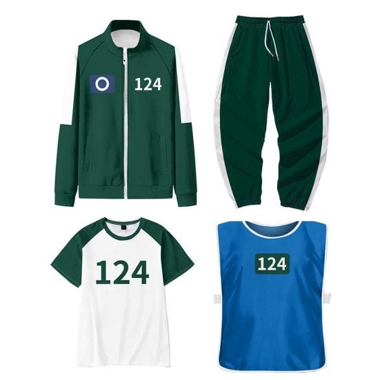 4-teiliges/Set Squid Series Cosplay Kostüm Sweatshirt Jacke Hose T-Shirt Weste Set Reißverschlussjacke Kordelzug Hose Trainingsanzug für Cosplay Partys Täglich M Q