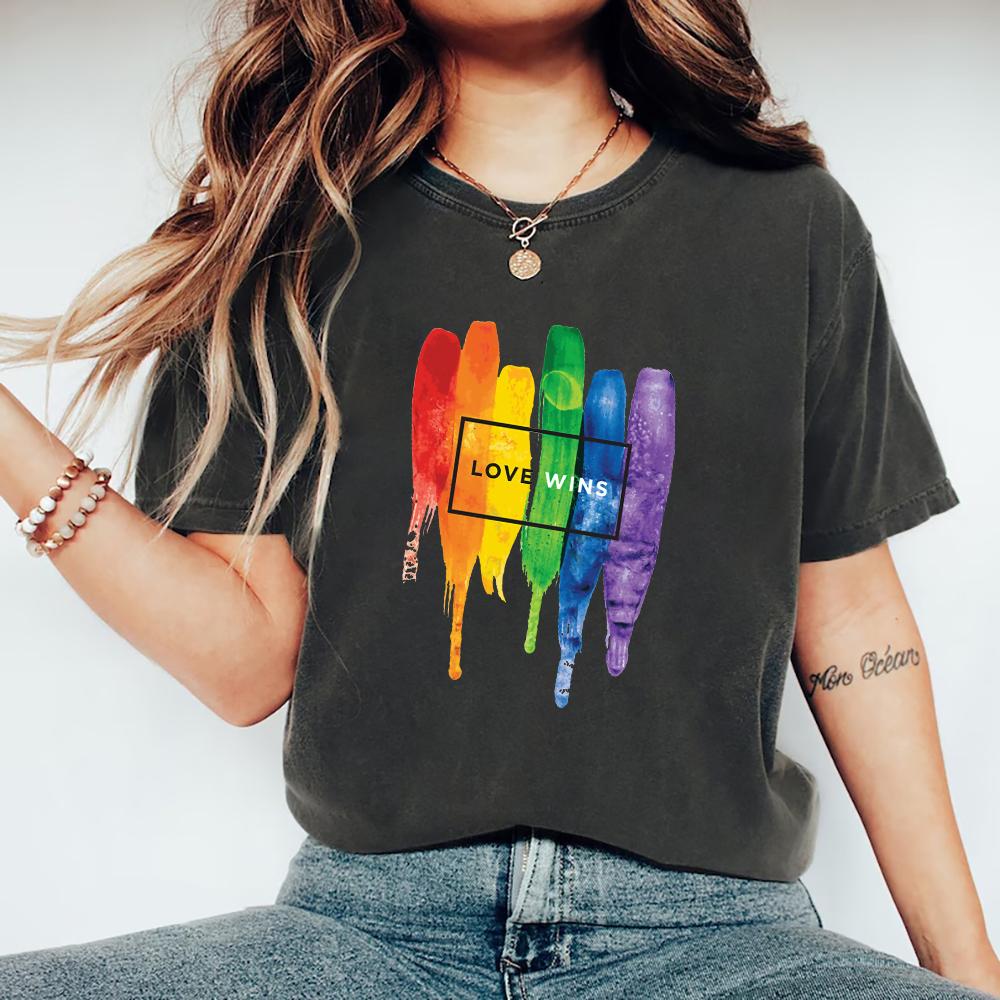 LGBT T-Shirt Gay Pride T-Shirt Regenbogen Schwule Lesben T-Shirts Love Wins T-Shirt Damen Kurzarm T-Shirt Streetwear Tops LGBT Geschenk M dunkelgrau