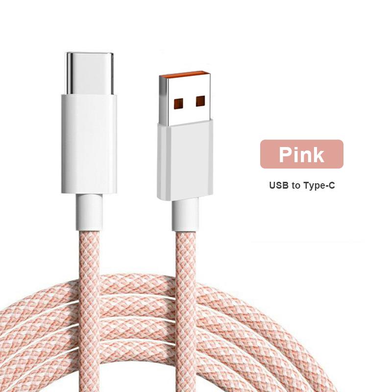 Weave Buntes 6A-Schnelllade-USB-C-Kabel für Samsung Huawei iPhone 11 X XS 12 Handy-Zubehör Typ-C-Kabel Ladegerät USB-Kabel Type-C-2M rosa