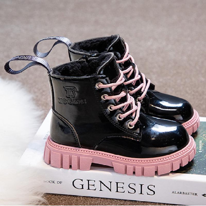 TWINFLAMES Winter Kinder Schuhe PU Leder Wasserdicht Martin Stiefel Kinder Schnee Stiefel Marke Mädchen Jungen Gummi Stiefel Mode Turnschuhe 33 rosa