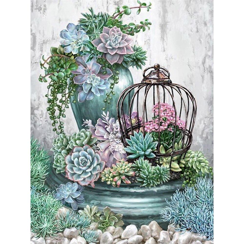 Diamant-Malerei, Blumen-Sukkulenten-Bilder, Strasssteine, Diamant-Stickerei, Blumen-Kristall-Gemälde 20X30CM