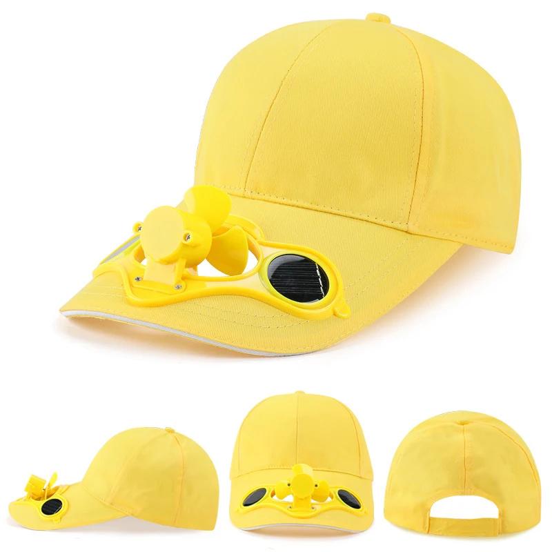 Solar-Ventilator-Kappe für den Außenbereich, verstellbares Kopfband, UV-Schutz-Hut, kühle Sonnenhut-Kappen aus Baumwolle für Angeln, Ventilator-Baseballkappen yellow
