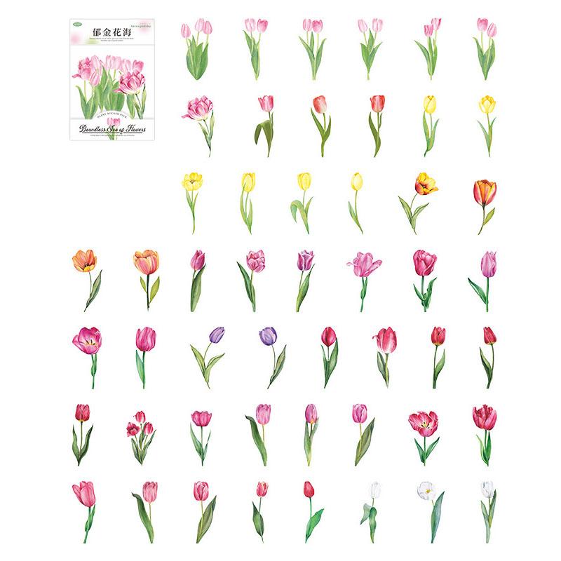 100 STÜCKE Blumen Abziehbild Aufkleber Grenzenloses Meer von Blumen Serie Pflanze Blume PET Aufkleber Pflanze DIY