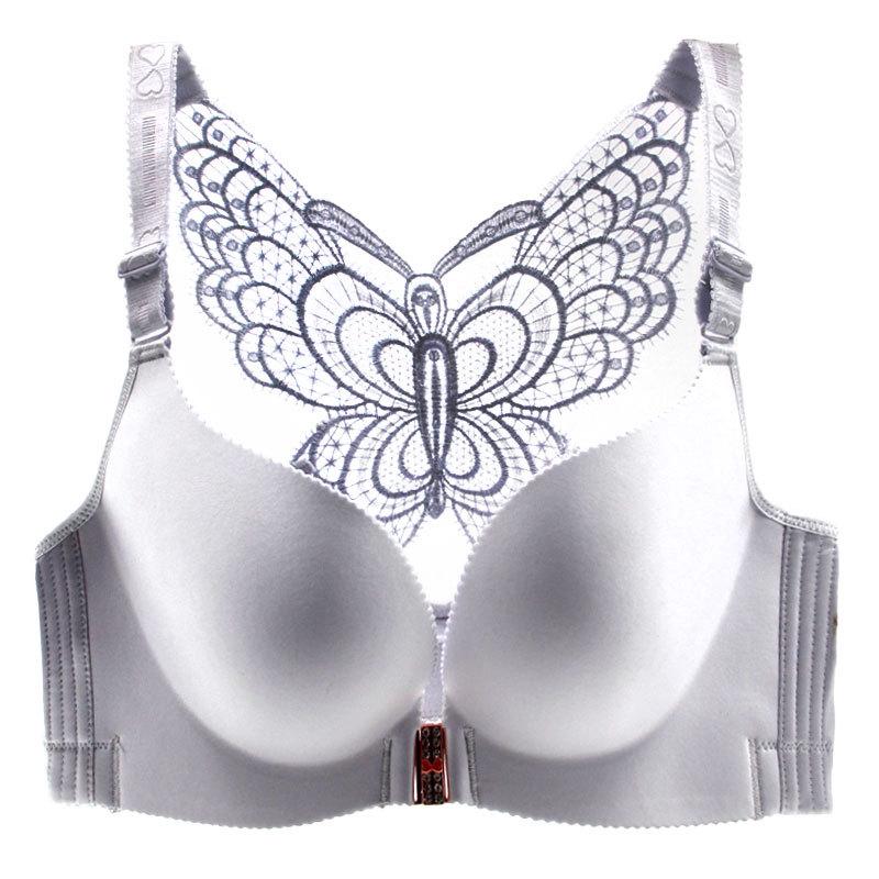 Nahtloser BH mit Vorderverschluss, Schmetterling, verstellbarer Push-Up-BH, Plus-Size-BHs für Damen, kabelloses Bralette 42/95C silber