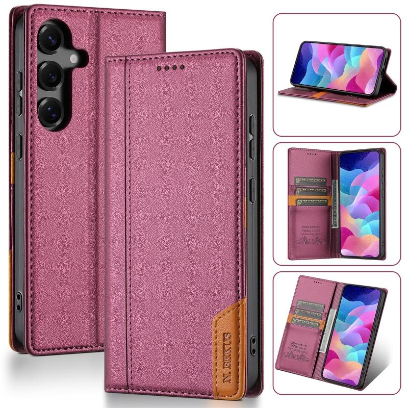 Magnetische Diebstahlschutz-Bürste Leder-Geldbörse Karten-Handyhülle für Samsung Galaxy S25 Edge S24 Ultra S23 Plus S22 S21 S20 FE S10 Hülle Samsung S22 Plus rot