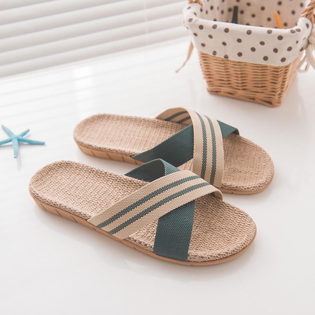Wonde Haushalt Herrenmode Anti-Rutsch-Leinen Home Flache Schuhe Strand Hausschuhe Indoor Open ToeFashion 42-43 grün