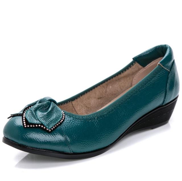 Frühling Herbst Mode Frau Singles Schuhe Leder Weiche Sohlen Mutter High Heels Schuhe Bequeme Frauen Plus Größe Schuhe 42 grün