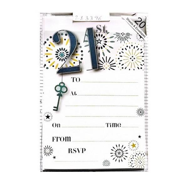 Feuerwerk-Einladungen zum 21. Geburtstag (Packung mit 20) One Size blau/weiß