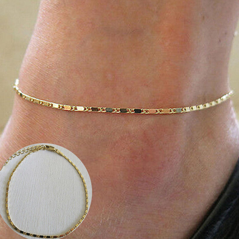 Frauen einfache Goldkette Fußkettchen Knöchelarmband Barfuß Sandale Strand Fußschmuck